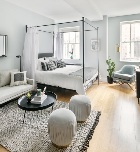 Apartments Financial District- Cozy Bedroom Area With Modern Furniture and Two Large Windows
